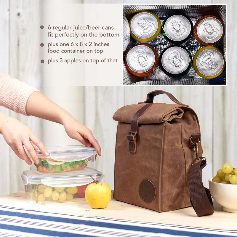 Packing Capacity Asebbo Insulated Waxed Canvas Lunch Bag, Lunch box for women & men