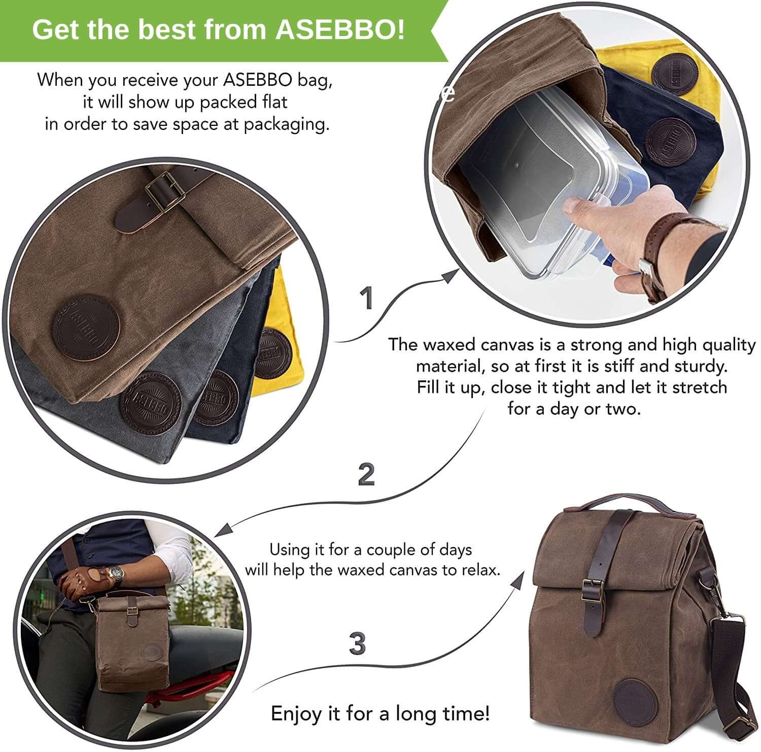 ASEBBO Insulated Lunch Bag 10L Sturdy Waxed Canvas Lunch Box for Men and  Women, Leakproof Insulated Cooler Bag for Work Picnic Hiking, Lunchbox for