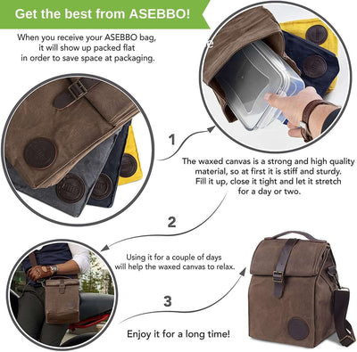 How to use Asebbo Insulated Waxed Canvas Lunch Bag, Lunch box for women & men