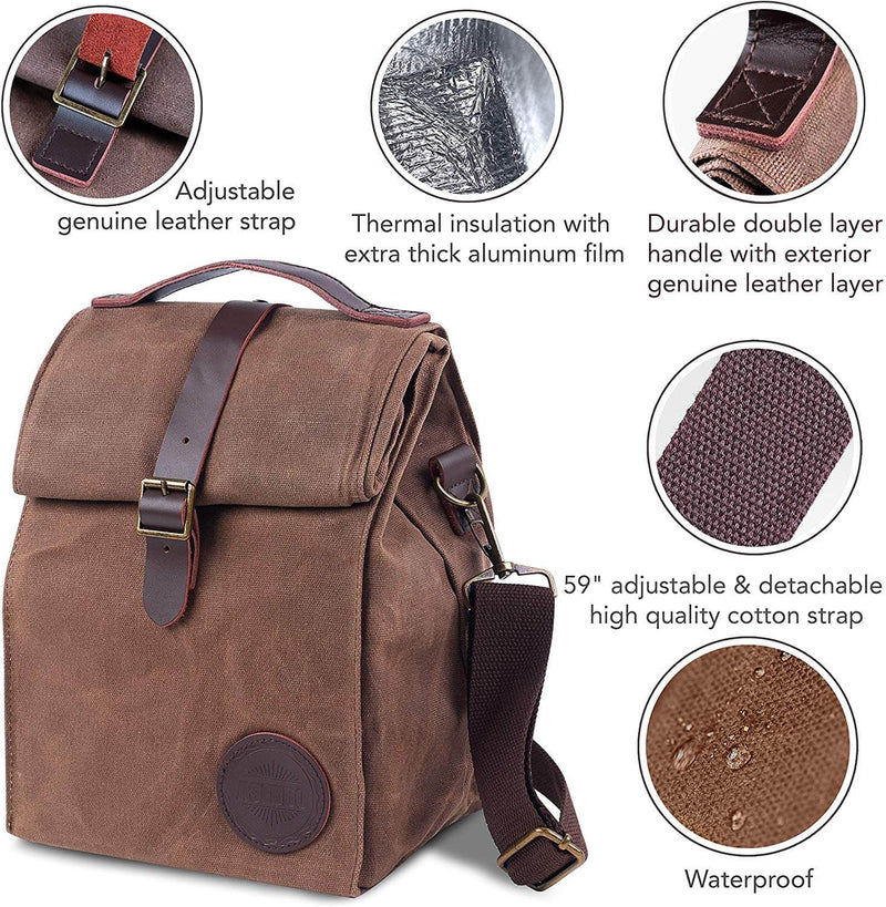 Features of  Asebbo Insulated Waxed Canvas Lunch Bag, Lunch box for women & men
